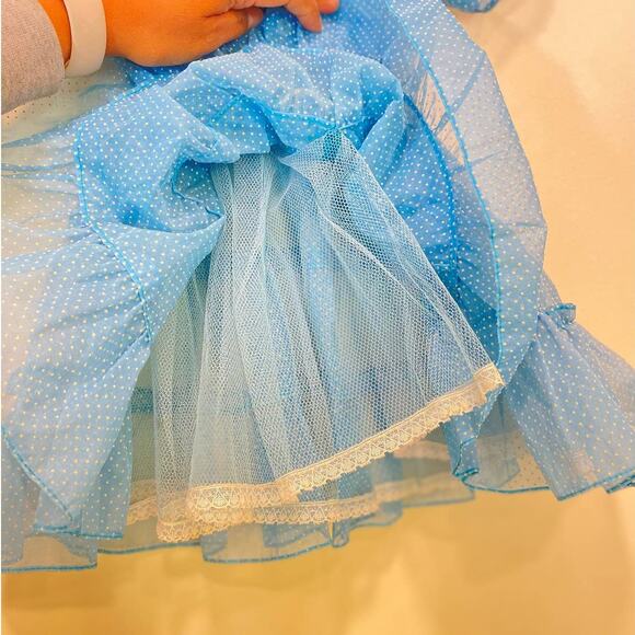 1950s Blue /White Spotted Sheer Pinafore Union Made Rare Belted Girls Dress 3y - Picture 10 of 13